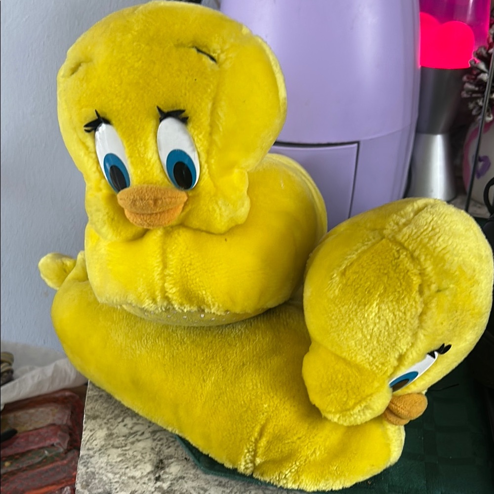 Yellow Tweety Bird Plush Slippers